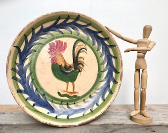 SPÉCIAL - Ancienne assiette artisanale en terre cuite polychrome Peinte à la main en majolique italienne Pièce maîtresse Céramique artistique Salento Pouilles
