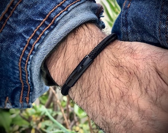Unisex bracelet - for him - for her - black bracelet - snake - steel clasp - braided metal wire - vegan ok - cruelty free