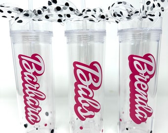 Personalized Tumbler for Barb's Party Theme - Hot Pink & White Polka Dot Design, Girls Pink Doll Party, Sweet 16 Party