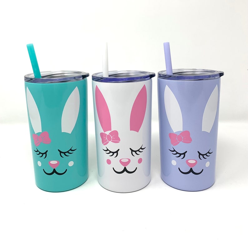 Personalized Easter Gift for Girls, Little girl Easter Tumbler, Easter Basket Cup with Bunny, Toddler Girl Easter Tumbler image 1