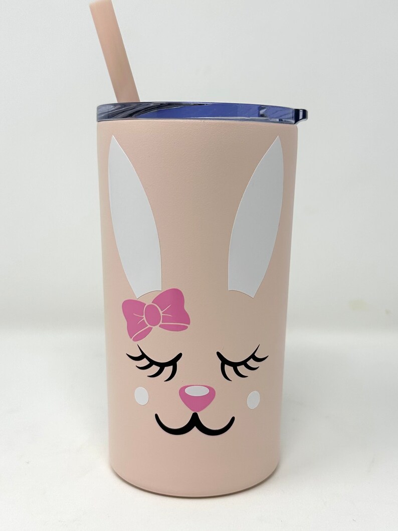 Personalized Easter Gift for Girls, Little girl Easter Tumbler, Easter Basket Cup with Bunny, Toddler Girl Easter Tumbler Matt Blush