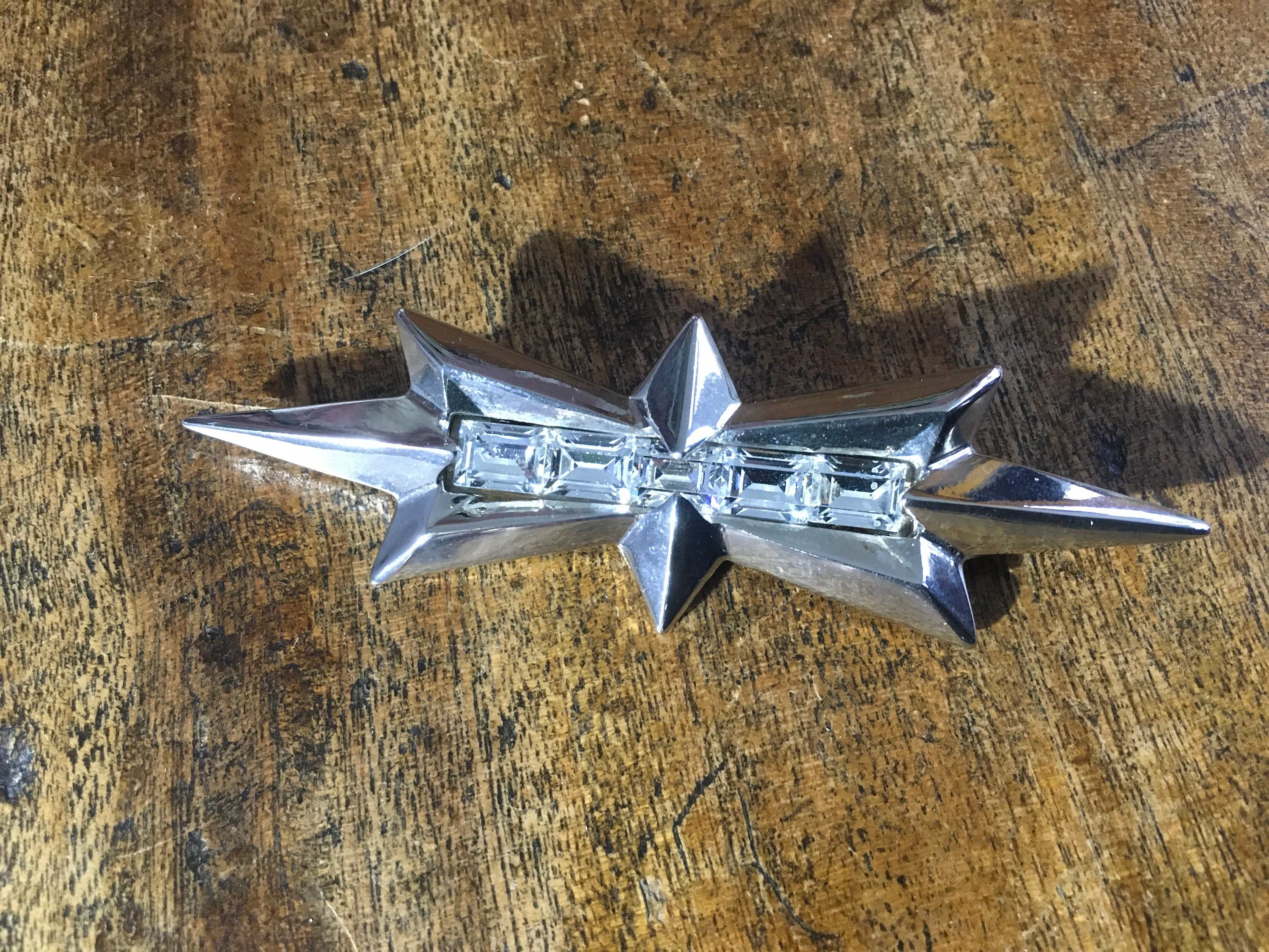 Vintage Designer Thierry Mugler Diamanté Angel Star Brooch Baguette Cut