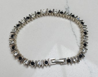 Vintage Napier CZ and faux Sapphire tennis bracelet in Silvertone Wedding ready Perfect gift Signed Napier