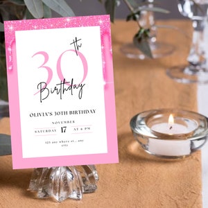 Simple Pink Birthday Invitation, Pink Birthday Invite, Printable Birthday Party Invitation Template, Editable Birthday Party Invitation