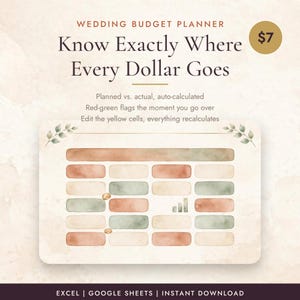 Wedding Budget Tracker Spreadsheet | Excel Planner, Variance Analysis (Digital Download)
