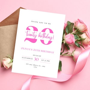 Editable Pink Peony Birthday Invitation, Pink Birthday Invite, Printable Birthday Party Invitation Template, Pink Birthday Party Invitation