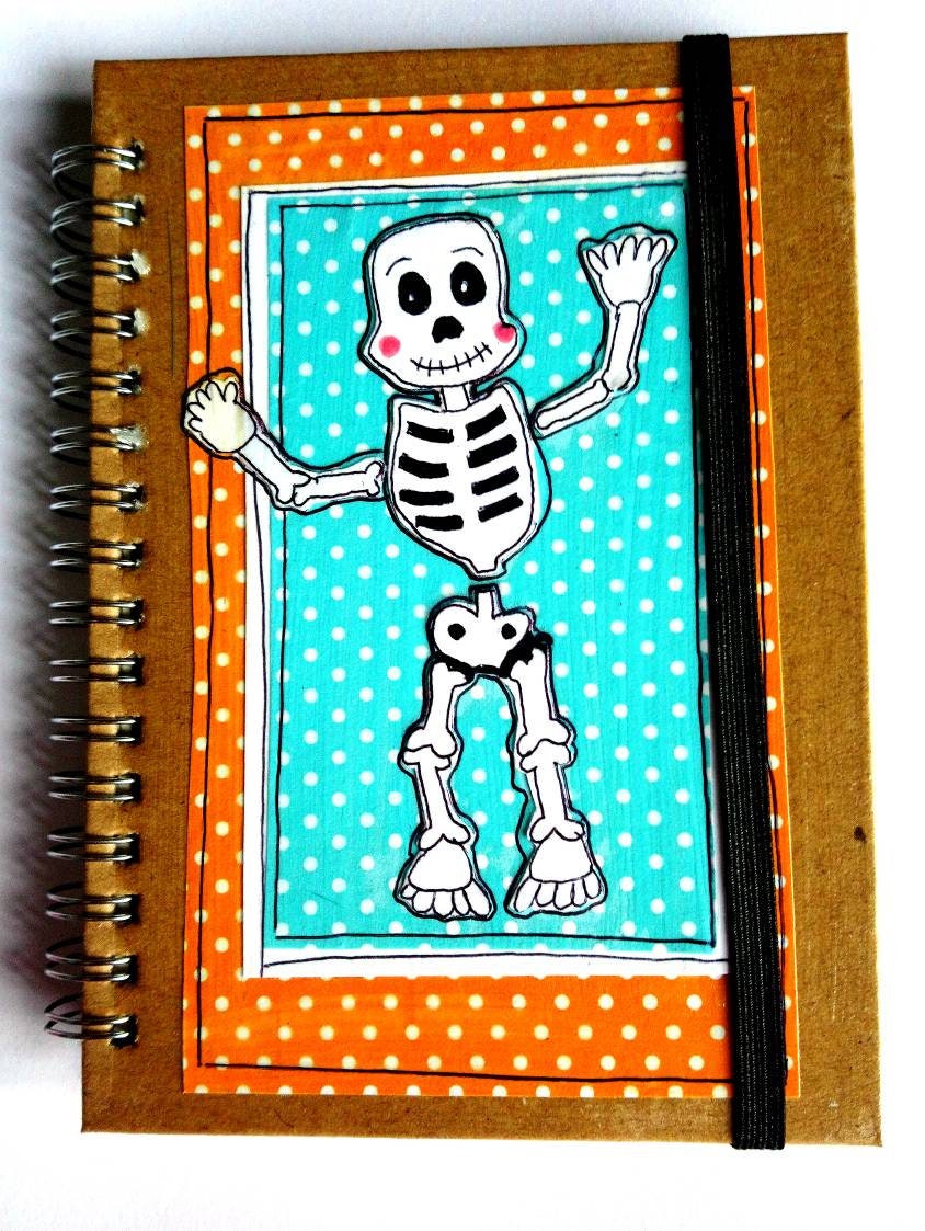 Halloween skeleton A5 notebook quirky art naive art folk Etsy