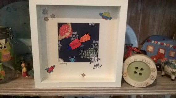 Space Themed Box Framed Paper Collage Art Quirky Art Nursery Play Room Picture For Childrens Bedroom