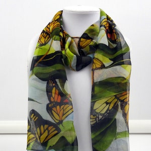 Monarch Butterfly Silk Scarf Spring Scarf Holiday Scarf Gift for Her 15x60 image 1