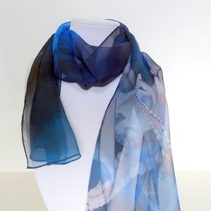 Blue Silk Scarf Octopus Scarf Holiday Gift for Her Fall Scarf 15x60 image 2