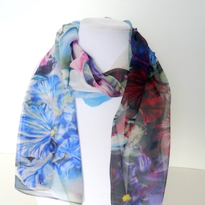 Iris Silk Scarf - Hummingbird Silk Scarf - Spring Scarf - Gift for Her - 15&quot;x60&quot;