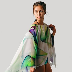 Unique Abstract Caftan - Sheer Silk Coverup - Travel Silk Poncho - Sheer Caftan - Plus Clothing