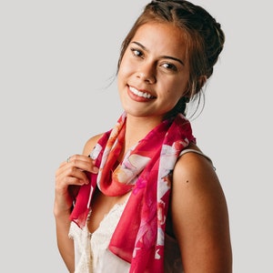 Pink Floral Silk Scarf - Spring Scarf - Butterfly Scarf - Lotus Scarf - Gift for Her - 15&quot; x 60&quot;
