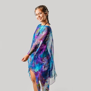 Blue Silk Caftan - Kaftan - Sheer Silk Cover Up - Resort Wear - Sheer Caftan - Plus Clothing
