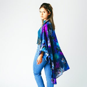 Blue Silk Kimono - Bridal Gift - Blue Floral Dinner Jacket - Silk Lingerie For Her - Plus Clothing