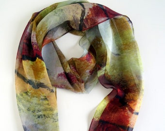 Abstract Silk Scarf - Spring Scarf - Gift for Her - Holiday Scarf - 15"x 60"