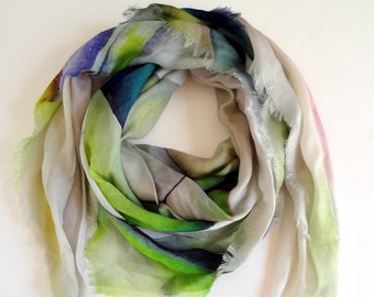 Abstract Soft Wool Scarf - Winter Scarf - Gift for Her - 45"x45"