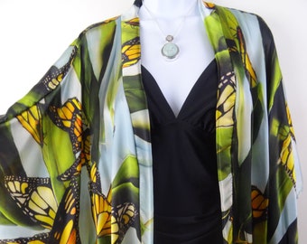 Monarch Butterfly Silk Kimono - Silk Dinner Jacket - Butterfly Duster - One Size, Plus