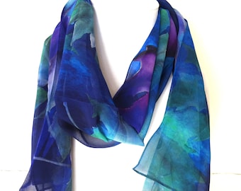 Brilliant Blue Silk Scarf - Spring Scarf - Gift for Her - Holiday Scarf - 15&quot;x 60&quot;