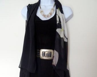 Black Sleeveless Duster - Floral Silk Vest - Unique Silk Vest - Vest For Her - Made in USA