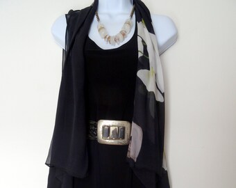 Black Sleeveless Duster - Floral Silk Vest - Unique Silk Vest - Vest For Her - Made in USA