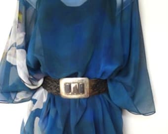 Blue Silk Caftan - Kaftan - Sheer Silk Travel Poncho - Gift For Her - Plus Clothing