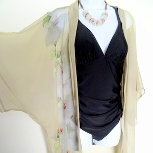 Beige Silk Jacket Silk Kimono Mother of the Bride Silk Duster Sheer Lingerie Plus Clothing Bild 1