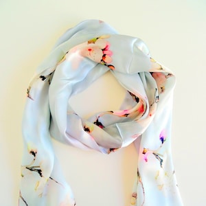 Cherry Blossom Silk Scarf - Spring Scarf - Holiday Scarf - Gift for Her - 15"x 60"