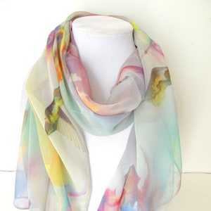 Pastel Silk Scarf -Spring Scarf - Holiday Scarf - Gift for Her - 15"x 60"