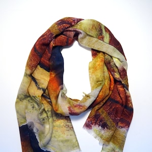 Abstract Earthtone Wool Scarf - Winter Scarf - Gift for Her - 15”x72”