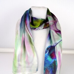 Hummingbird Silk Scarf - Floral Spring Scarf - Gift for Her - Shiny ...