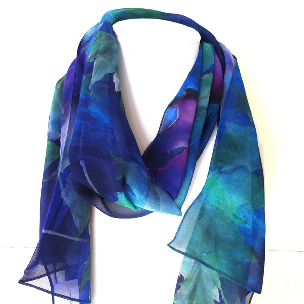 Brilliant Blue Silk Scarf - Spring Scarf - Gift for Her - Holiday Scarf - 15"x 60"