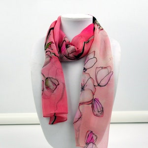 Pastel Pink Silk Scarf - Cherry Blossom Silk Scarf - Japan Art Scarf - 11&quot; x 60&quot;