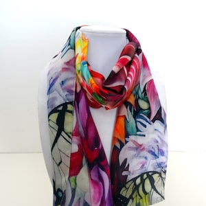 Floral Fall Silk Scarf - Holiday Scarf - Dahlia Silk Scarf - Gift for Her - 15&quot;x60&quot;