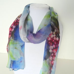 Blue Floral Silk Scarf Spring Scarf Holiday Scarf Gift for Her 15x60 image 2