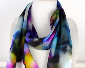 Abstract Silk Scarf - Spring Silk Scarf - Holiday Scarf - Gift for Her - 15"x60"