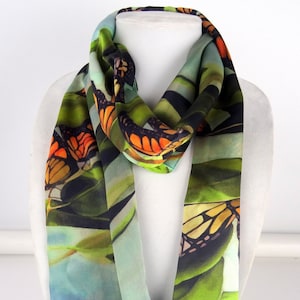 Monarch Butterfly Scarf - Spring Scarf - Butterfly Scarf For Her - Mother&#39;s Day Gift - Silk Satin Scarf - 15&quot;x60&quot;
