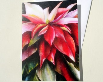 Poinsettia Greeting Card with Envelope, Blank Greeting Card, Holiday Greeting Card