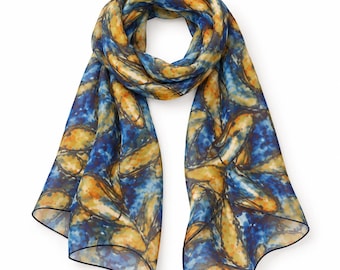 Koi Silk Scarf - Spring Scarf - Colorful - Gift for Her - Sheer - 15"x 60"