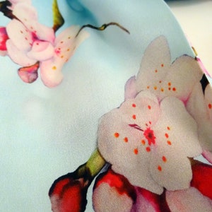 Blue Floral Silk Scarf - Cherry Blossom Scarf - Holiday Gift for Her ...