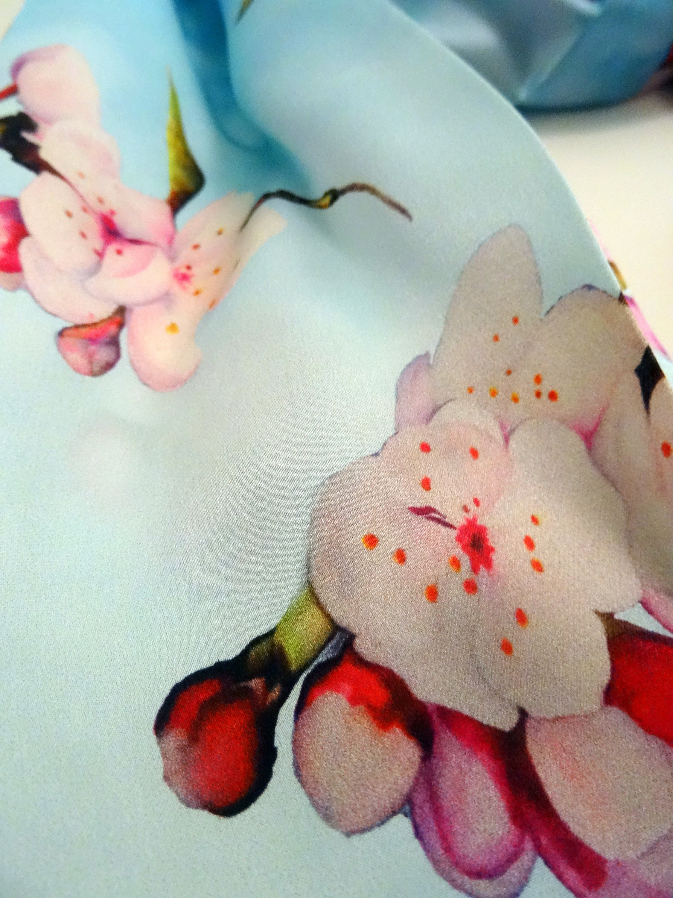 Blue Floral Silk Scarf - Cherry Blossom Scarf - Holiday Gift for Her ...