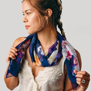 Purple Butterfly Silk Scarf - Lotus Silk Scarf - Spring Scarf - Gift for Her - 15&quot; x 60&quot;