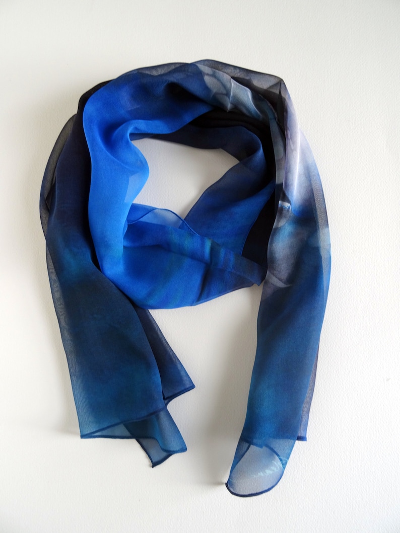 Blue Silk Scarf Octopus Scarf Holiday Gift for Her Fall Scarf 15x60 image 3