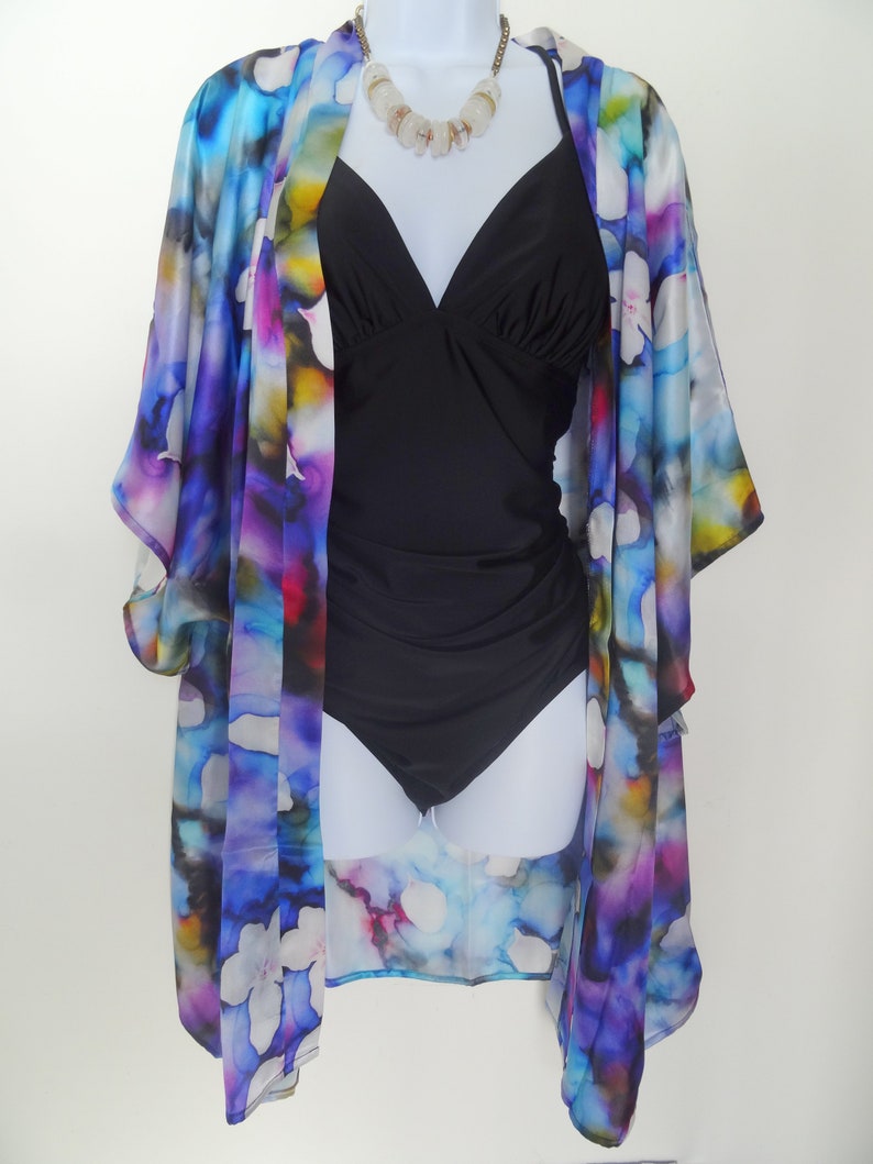 Purple Silk Kimono Sheer Silk Duster Silk Dinner Jacket Silk Lingerie Bridal Shower Gift Gift For Her Made in USA image 3
