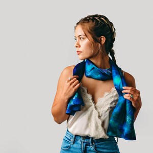Blue Silk Scarf Spring Scarf Holiday Gift for Her 15x60 image 6