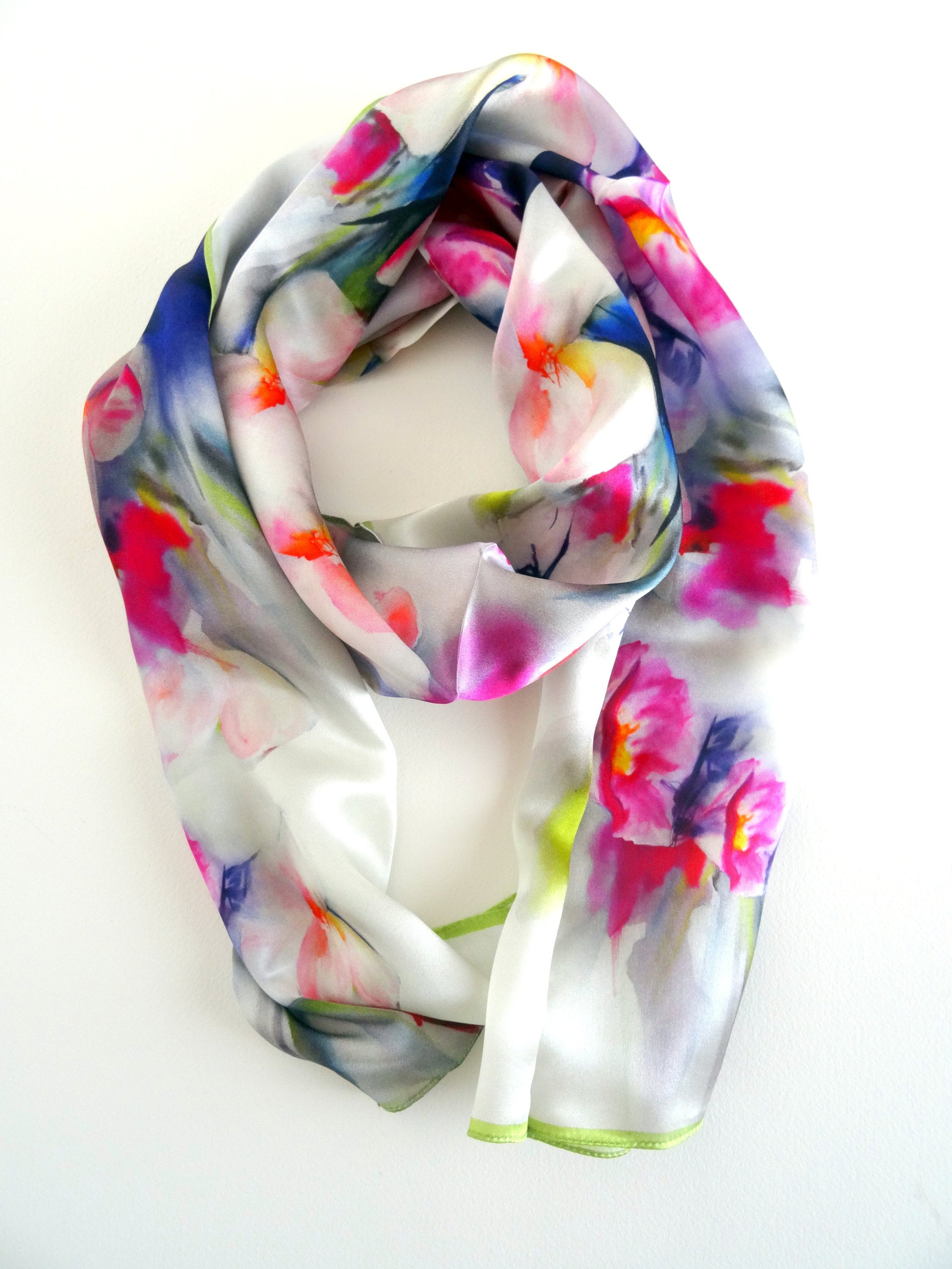 Cherry Blossom Silk Scarf - Floral Silk Scarf - Holiday Scarf - Gift ...