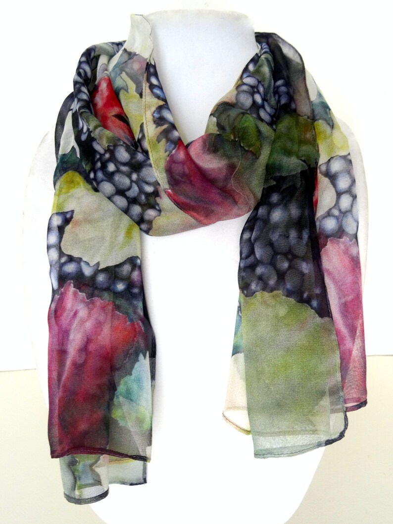 Winery Silk Scarf Spring Scarf Holiday Scarf Gift for Her 15x60 image 3