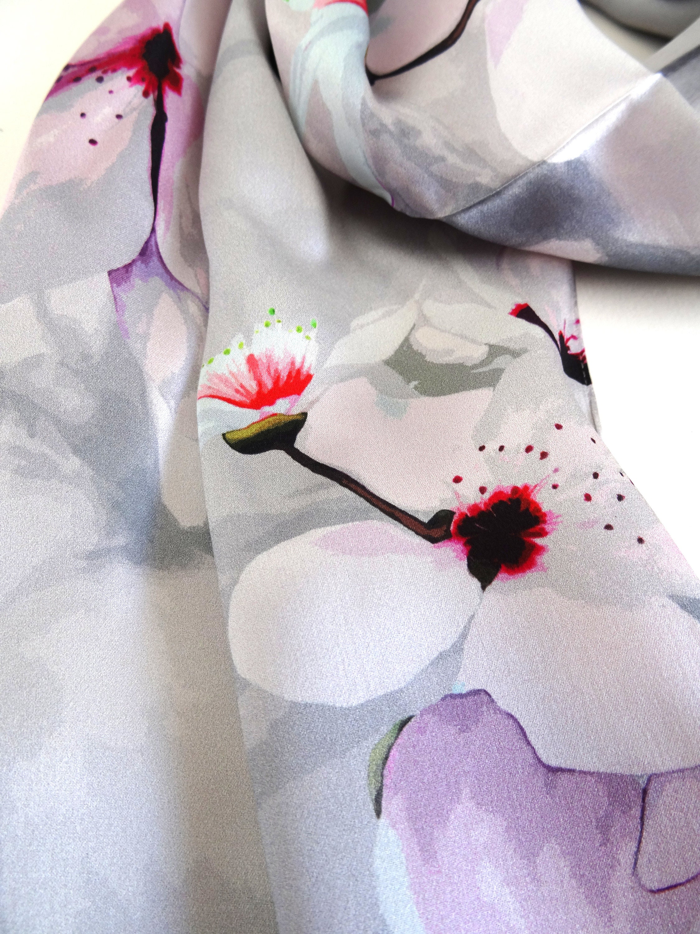 Cherry Blossom Silk Scarf - Spring Scarf - Holiday Scarf - Gift for Her ...