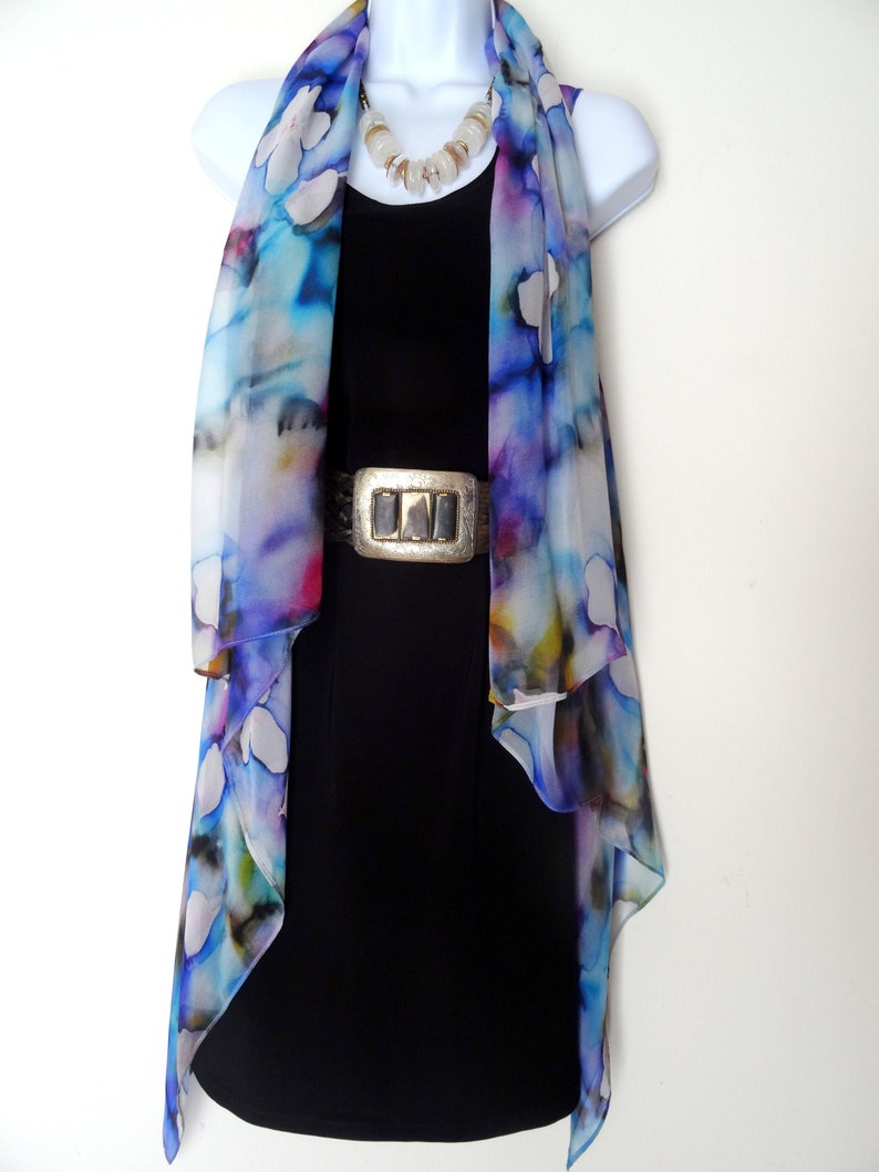 Purple Blue For Her One Size Plus Floral Silk Scarf Poncho Vest