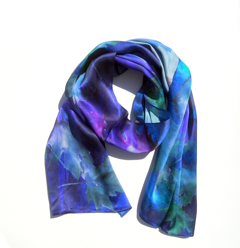 Blue Silk Scarf Spring Scarf Holiday Gift for Her 15x60 image 2